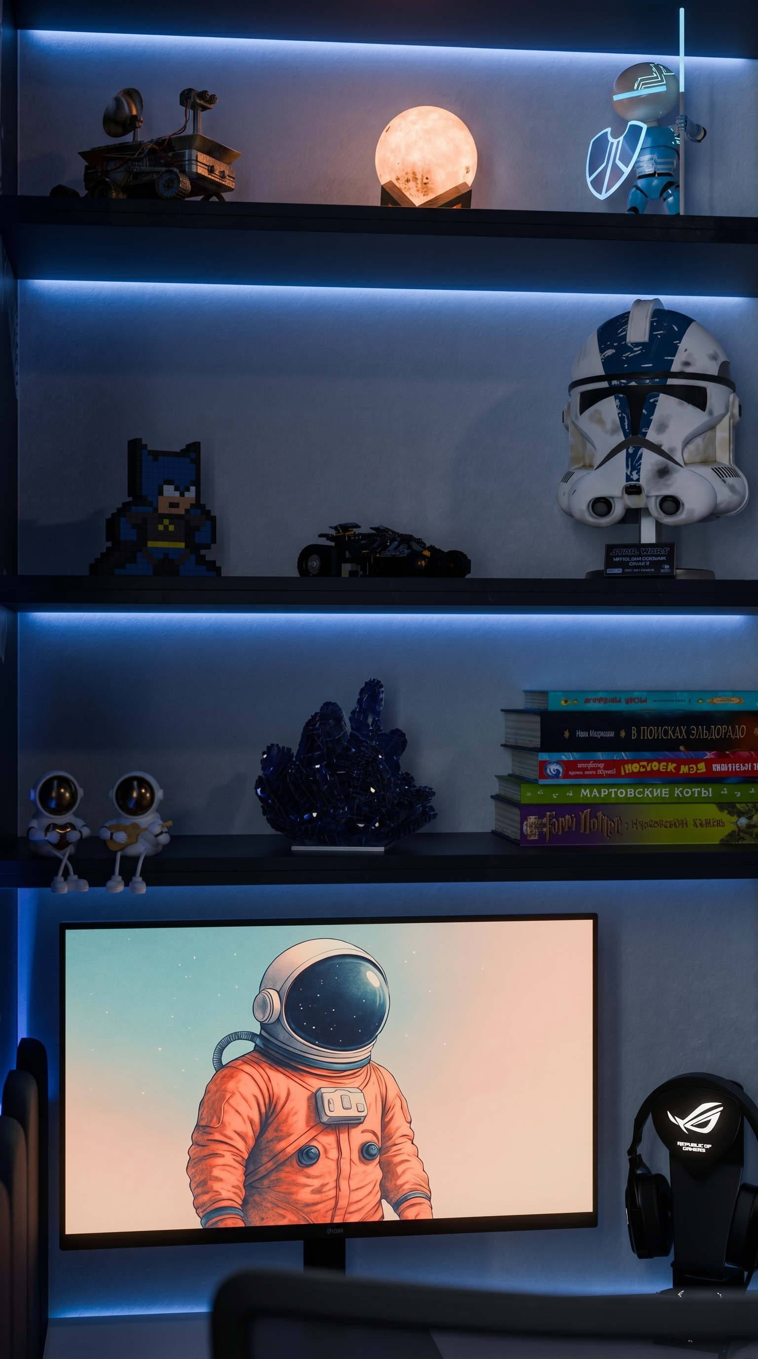 Estante iluminada e estação de estudo do Quarto Infantil Astronauta